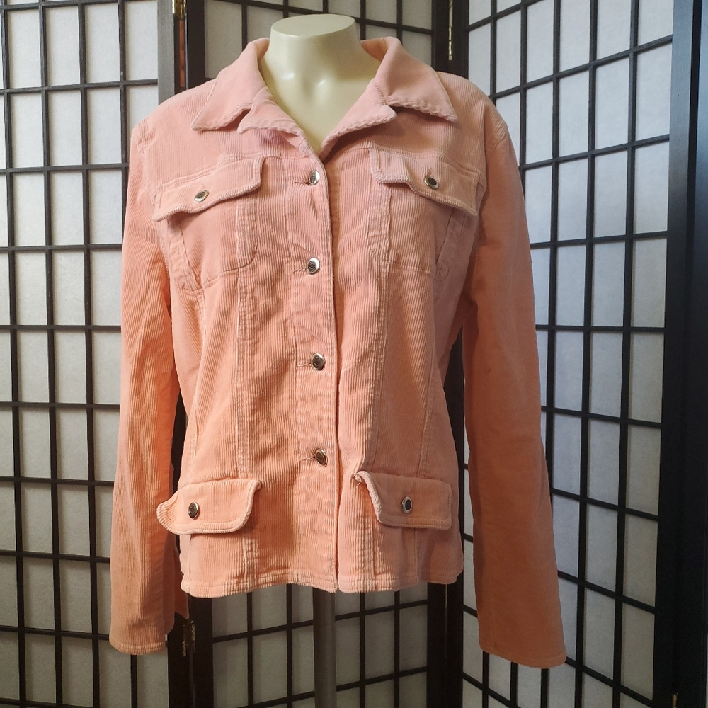RealComfort by Chadwicks Peach Corduroy Shirt/Jacket, Size 14